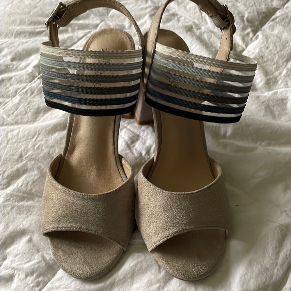Alberto Tan and Blue Ombre Medium Heel Sandals with Ankle Strap